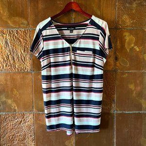 Roz & Ali * Short-sleeve top with navy & pink stripes * 1X